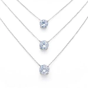 Collar colgante solitario redondo brillante de plata de ley 925 sólida circonita cúbica 16"-18" - Imagen 1 de 11