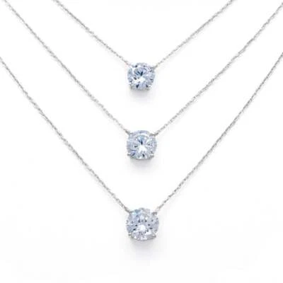 实心 925 纯银单颗圆形明亮 CZ 吊坠项链 16-18 — 第 1/4 张图片