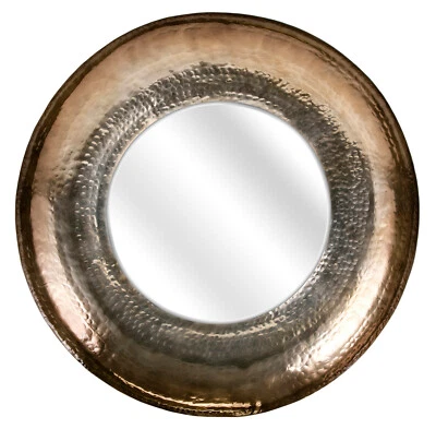 Espejo de pared redondo grande 34,5" color bronce acabado martillado a mano cóncavo con marco  Foto 1 de 4