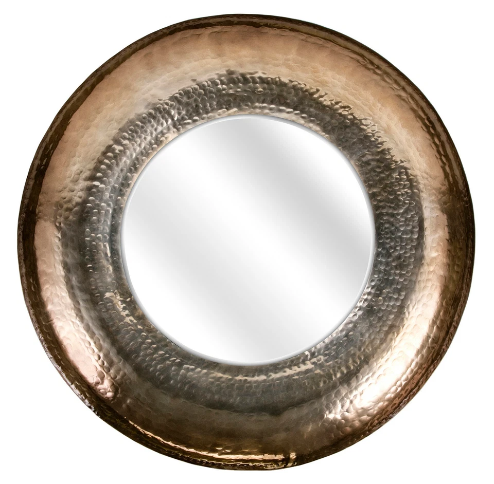 Espejo de pared redondo grande 34,5" color bronce acabado martillado a mano cóncavo con marco  Foto 1 de 4