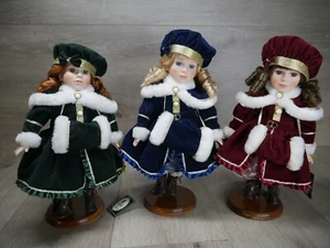 Collectible Geppeddo Porcelai Dolls Victorian Christmas Holiday Dolls - Lot of 3 - Picture 1 of 12