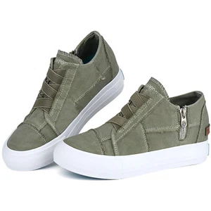 Womens Platform Sneakers Hidden Wedge Canvas Shoes Slip On Casual Booties Zipper - Picture 1 of 18