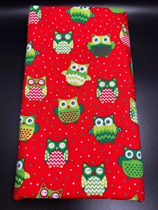1 yard cotton fabric Sugar and Spice Texttiles Christmas Happy Owl Allover 44 in - Picture 1 of 3