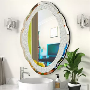 Sparkly Crystal Crushed Diamond Wall Mirror Oval Accent Mirror Bathroom Hallway - Picture 1 of 18