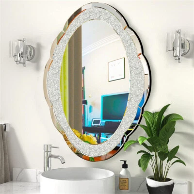 Sparkly Crystal Crushed Diamond Wall Mirror Oval Accent Mirror Bathroom Hallway - Image 1 of 4