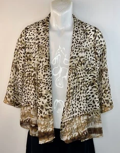 Kim Rodgers Leopard Print 3/4 Sleeve  Open Front Cardigan 1717 - Picture 1 of 5