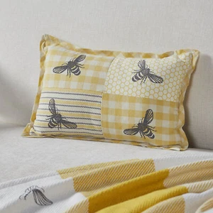 Buzzy Bees Patchwork Bee Pillow 9.5x14 - Picture 1 of 8