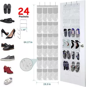 24 Pockets Over Door Shoe Organizer Rack Hanging Storage Hanger Closet with Hook - Picture 1 of 9