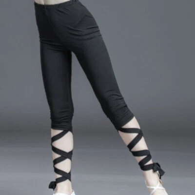 Girls Stretchy Lace Up Bandage Dance Pants Leggings High Waist Practice Pants - Image 1 of 4