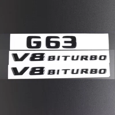 Juego de 3 pegatinas emblema negro brillante para Mercedes-Benz G63 V8 biturbo W463 Foto 1 de 2