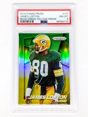 2014 Panini Prizm Neon Green Yellow Prizm #127 James Lofton PSA 8 Packers HOF - Image 1 of 2