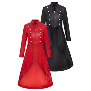 Women's Gothic Full Length Leather Coat Edwardian Victorian Flare Goth Punk - Picture 1 of 13