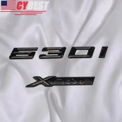 For 2017-2024 Gloss Black 530i + XDrive Emblem Number Letters Rear Trunk Badge - Image 1 of 4