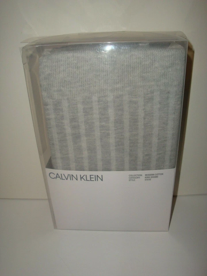 Set of 2 Calvin Klein King Shams Modern Steve Ribbed Stripe Grey B99180