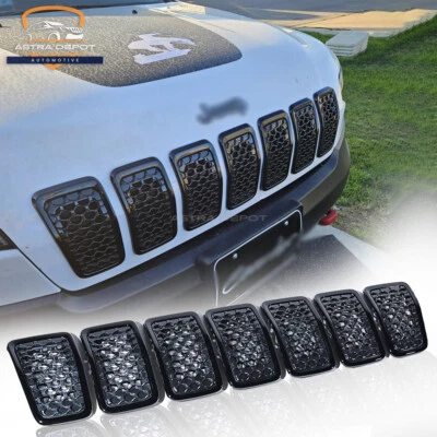 For 2019-2023 Jeep Cherokee Honeycomb Mesh Front Grill Inserts Gloss Black 7pcs - Изображение 1 из 4