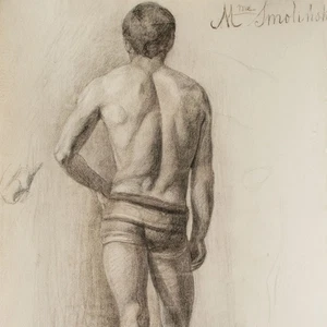 Männerakt Rückenakt Studie Zofia Mierzejewska Unikat Zeichnung Kohle Ende 19 Jhd - Picture 1 of 4