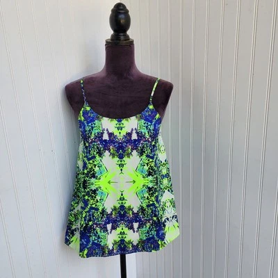 Blusa Everly feminina alça espaguete verde limão azul abstrata tamanho pequeno - Imagem 1 de 4