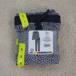 Felina PJ Set Womens Sz S Gray Ultra Soft Microfleece Leopard Lounge Sleepwear - Picture 1 of 6