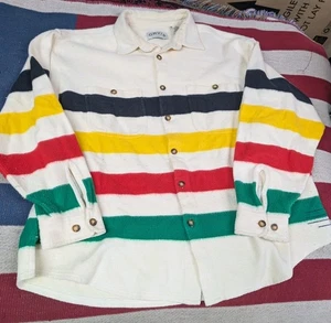 Orvis Hudson Bay Button Up Jacket Shirt Mens Striped Shacket Flannel L Fleece - Picture 1 of 7