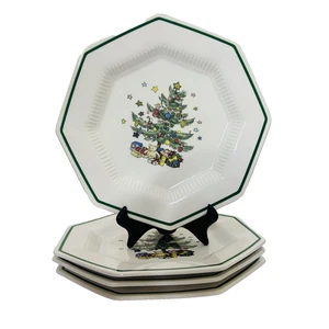 4 Nikko Classic Collection Plate Christmas Tree Octagon Japan 8 1/8" Lunch Salad - Picture 1 of 7