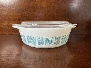 Pyrex Amish Butterprint 1 Pt Cinderella Casserole #471 Turquoise Lid 470-C Chip - Picture 1 of 12