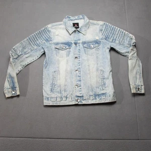 Vtg Southpole Denim Jacket Mens Medium Light Acid Wash Moto Biker 90s Hip Hop - Picture 1 of 11