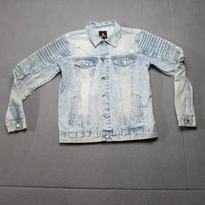 Vtg Southpole Denim Jacket Mens Medium Light Acid Wash Moto Biker 90s Hip Hop - Image 1 of 4