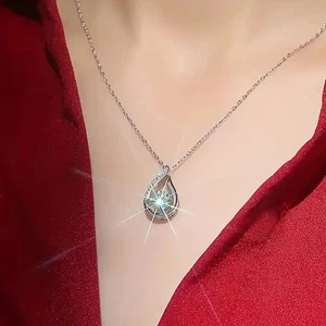 1.3 Ct Lab-Created Diamond Waterdrop Pendant Necklace 14K White Gold Filled - Picture 1 of 7