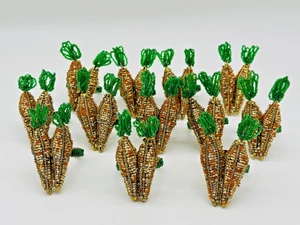 Hip & Hop Glass Beads Beaded Metal Carrots Napkin Rings Lot of 12 Easter - Picture 1 of 4