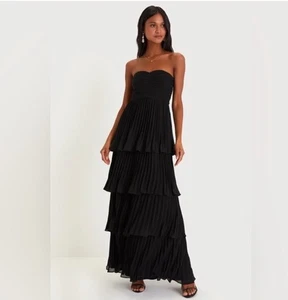 Lulus Seriously Sensational Black Strapless Tiered Maxi Dress NWT Size Large - Picture 1 of 13