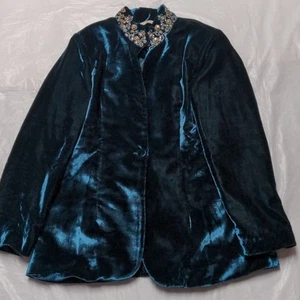 Blazer Jacke mit weicher Umrandung türkis Samt verzierter Kragen Gr. M - Bild 1 von 8