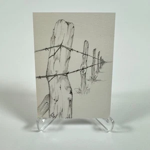 Original Art Sketch Graphite ACEO ATC Card Old Fence Drawing, 2011 - Picture 1 of 2