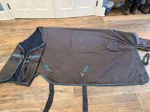 Horseware Ireland Amigo stable sheet 78" GRAY/TURQUOISE 2 BUCKLES FRONT TAIL - Picture 1 of 5