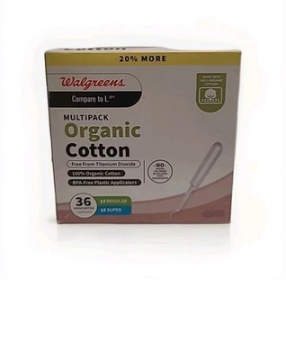 Walgreens Tamponi in cotone biologico, senza profumo, numero 36, taglia Super - Immagine 1 di 4
