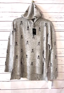 CHARTER CLUB NWT Size M 100% Cashmere Pullover Hoodie Sweater Gray RUNS BIG H70 - Picture 1 of 14