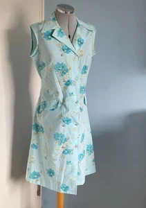 Vestido Vintage Cuello Daga Años 70 Azul Floral por Keynote Años 50 Estilo Retro Talla 14 - Imagen 1 de 13