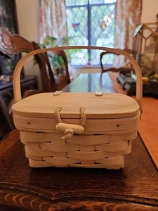 Vintage 2001 Longaberger Whitewash Deckel Kiddie Handtasche Korb mit Leder - Bild 1 von 19