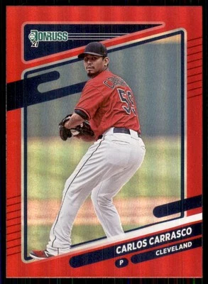 2021 Donruss Holo Red #91 Carlos Carrasco Cleveland Indians - Image 1 of 2