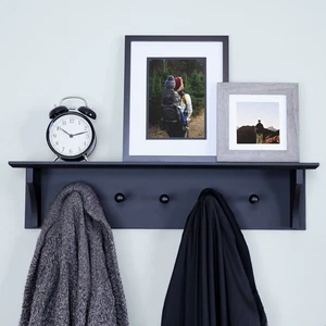 Ballucci Floating Coat and Hat Wall Shelf Rack, 5 Pegs Hook, 24", Black - Picture 1 of 9