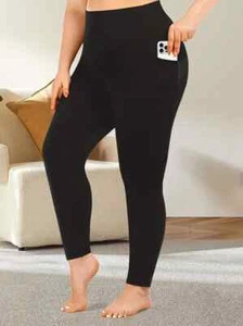 Black High Waisted Tummy Tuck Leggings with Pockets Size 3X - Picture 1 of 7