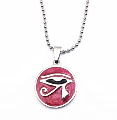 Rosso/blu/nero egiziano occhio di Horus Ra Udjat ciondolo collana in acciaio inox - Immagine 1 di 3