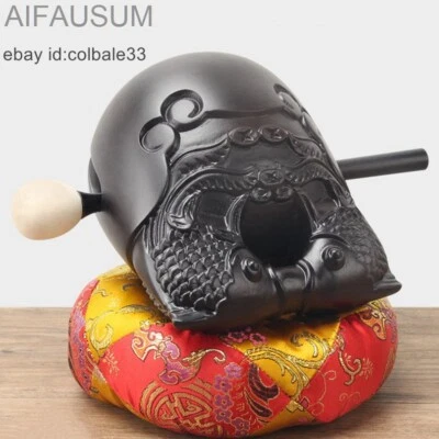 3.5-7" AIFAUSUM Black sandalwood Wooden Fish Muyu Carved Temple Block Zen Drum - Image 1 of 4