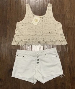 Top(Rebellion) And White Shorts Pants(Lucky brand) - Picture 1 of 4