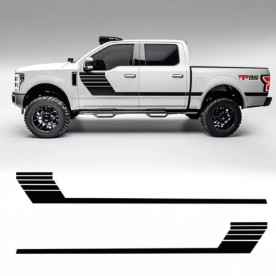 2Pcs Black Fender Hockey Stripe Vinyl Sticker Decal Trim For Ford F-150 F-250 - Image 1 of 2