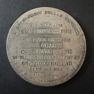 1896 Spaulding & Co Bryan AU+ Blank Reverse 823 Grains Silver So Called Dollar - Picture 1 of 2