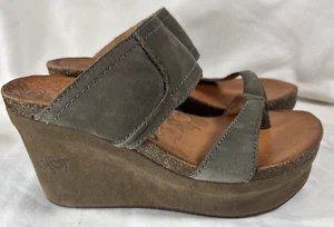 OTBT Brookfield braune klobige Plateau-Sandalen Leder Zehenriemen Keilabsatz Größe 6,5 - Bild 1 von 8