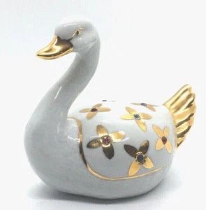 Vintage Italien Capodimonte "POLARIS SCHWAN" Swarovski I Kristalle Gold 5" x 5-1/2" - Bild 1 von 12