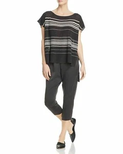Eileen Fisher Sweater S Striped Sheer Open Knit Loose Swingy Hi/Low Hem Tunic - Picture 1 of 8