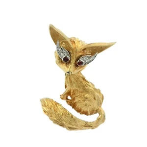 Vintage Fox Pendant/Brooch With Rubies and Diamond - Picture 1 of 9