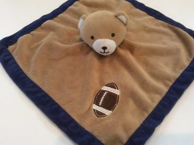 Tiddliwinks Brown & Navy Blue Bear Football  Security Blanket Lovey Toy - Image 1 of 4